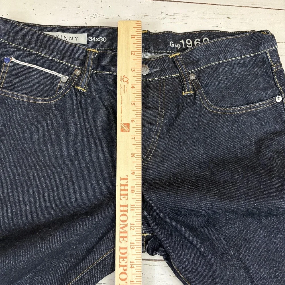Gap 1969 Skinny Selvedge Jeans Mens 34x30 Blue Denim Resin Rinse Zip Fly